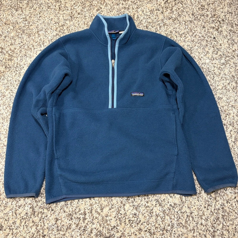 Patagonia Synchilla Fleece Pullover Mens Small Blue 1/4 Zip Pocket Outdoor